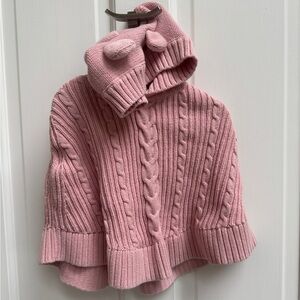 Baby GAP 3T Girls Pink Shrug Cable Knit Sweater Poncho with Bear Ears on Hood